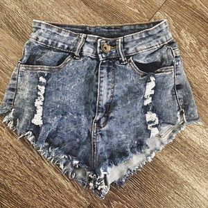 Denim High Waisted Shorts (Distressed)